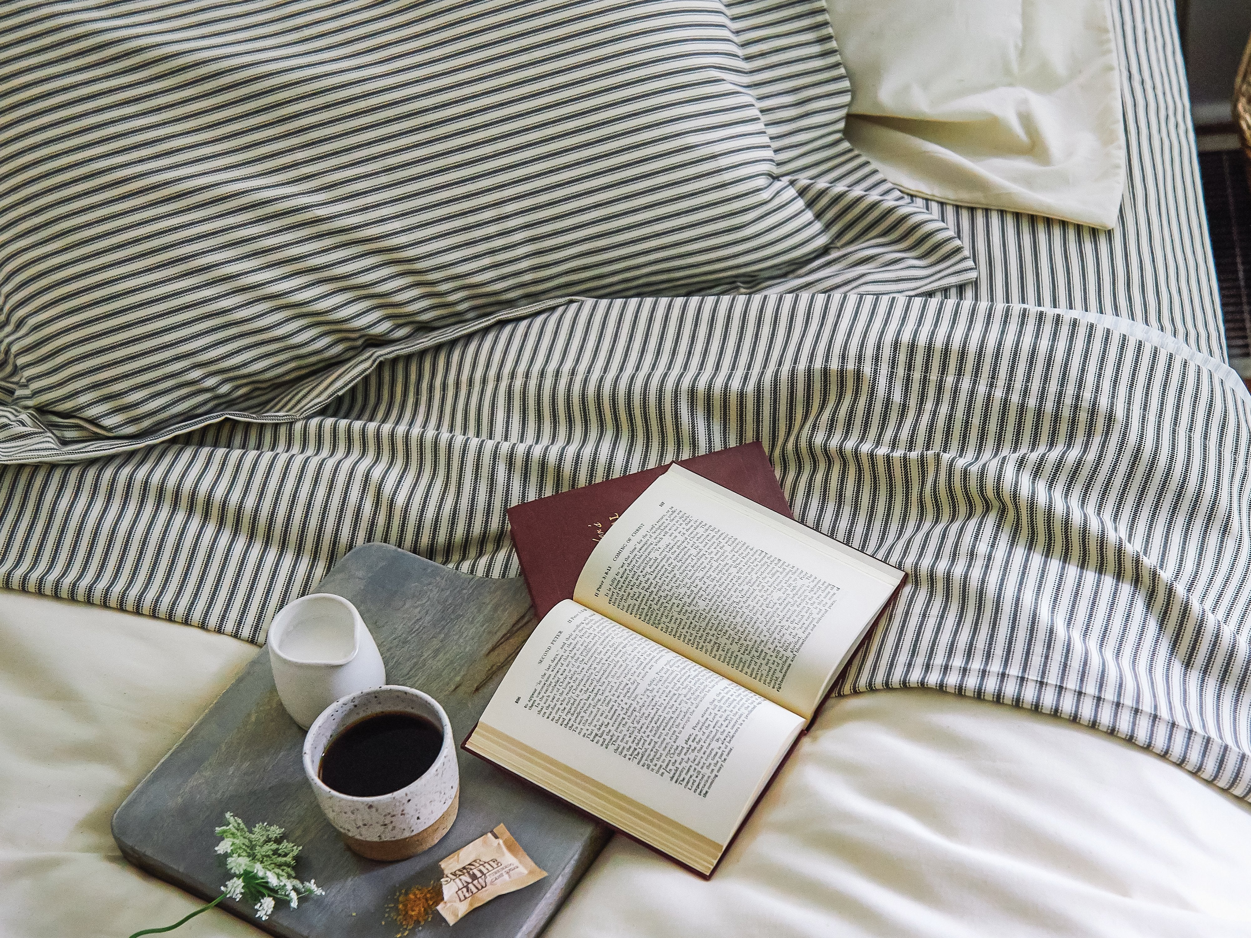 Ticking Stripe Single Flat Sheet - Charcoal Ticking Stripe