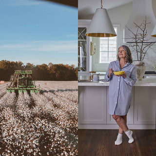 A behind-the-scenes look at Red Land Cotton’s loungewear production process, from cotton farming to fabric weaving and final product creation
