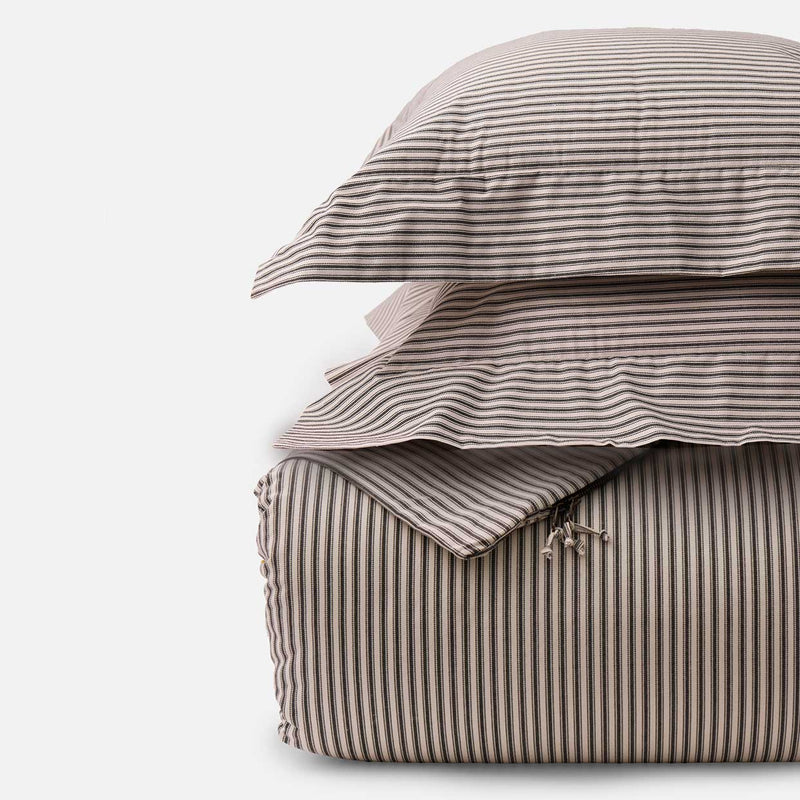 Black and White Ticking Stripe Duvet Cover & Sham Bundle with Zipper Closure