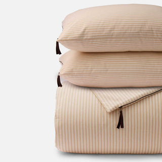 Sesame Ticking Stripe Duvet Cover & Sham Bundle with Zipper Closure