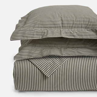 Charcoal Ticking Stripe Duvet Cover and Shams Bundle