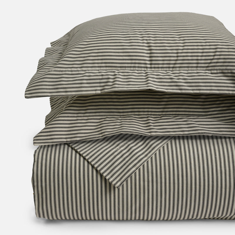 Charcoal Ticking Stripe Duvet Cover and Shams Bundle